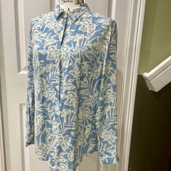 Tommy Bahama flora print sketched Woman Island trend blouse 100% Tercel  Size M - Picture 10 of 14